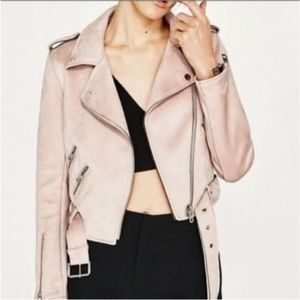 ZARA FAUX SUEDE MOTO JACKET IN PINK SIZE SMALL